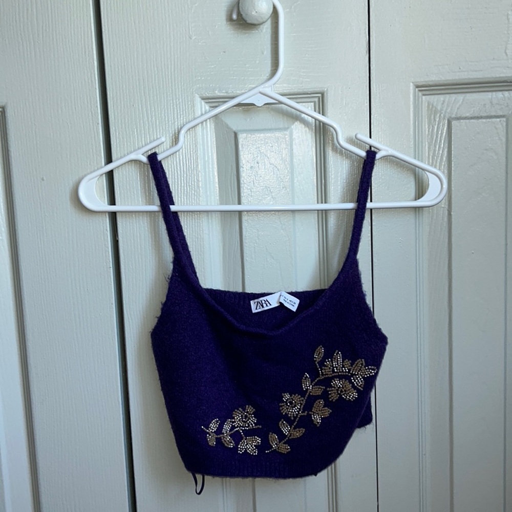 Zara beaded purple crop tank top. Size S. Brand new.